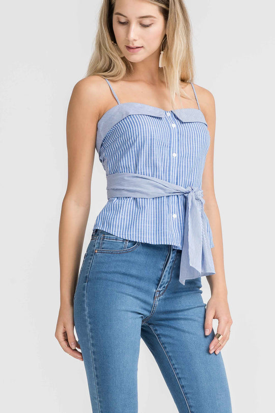 Fashion Marine Striped Tie-Up Strap Top