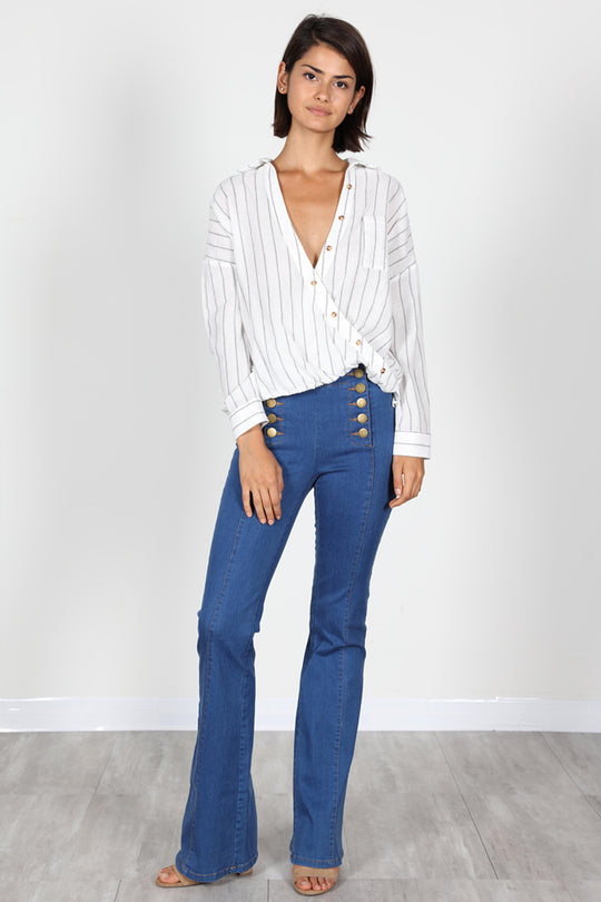 Fashion Casual Crossed Button Detail White Shirt