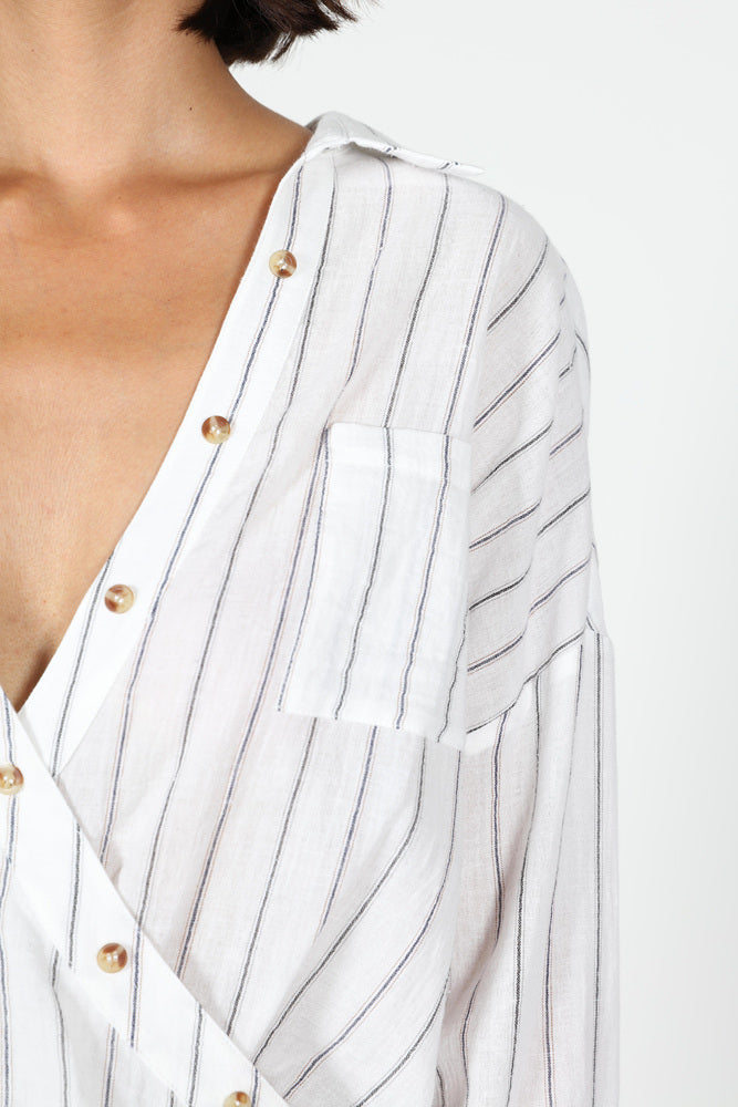 Fashion Casual Crossed Button Detail White Shirt