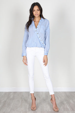Fashion Casual Crossed Button Detail Blue Shirt