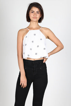 Summer Blue Floral Print White Strap Top