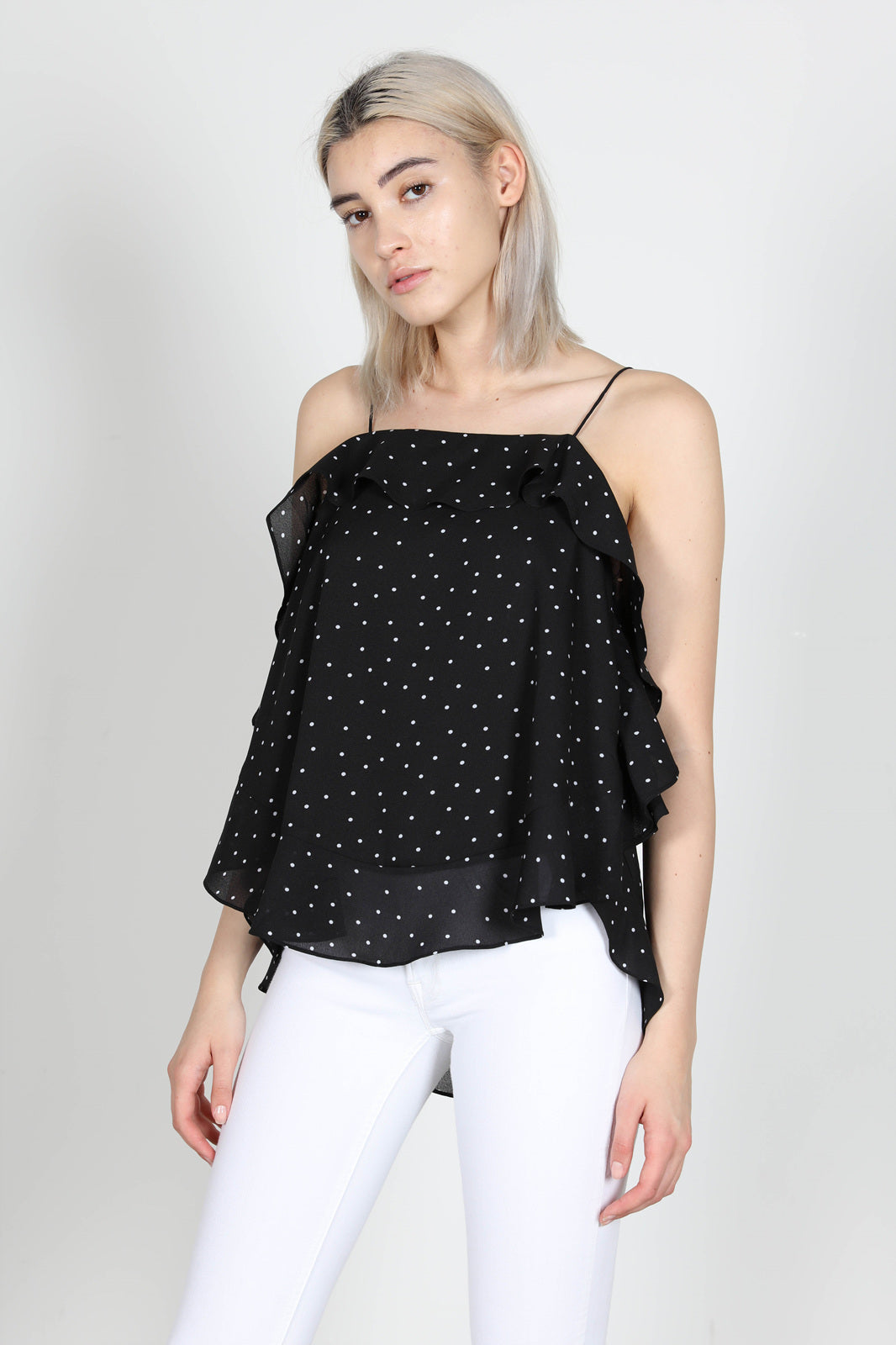 Fashion Black Polka Dot Strap Top