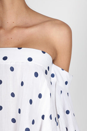 Fashion Blue Polka Dot Off Shoulder White Top