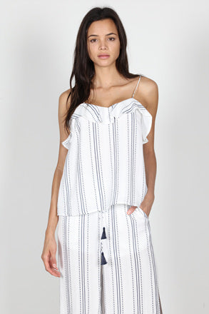 Fashion Summer Contrast Striped White Ruffle Strap Top