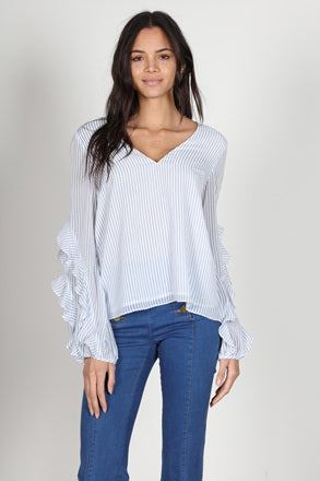 Fashion Marine Stripe Ruffle Long Sleeve Top