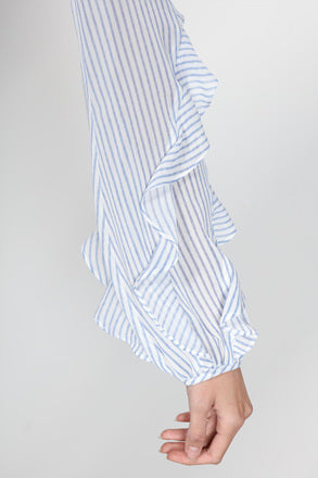 Fashion Marine Stripe Ruffle Long Sleeve Top