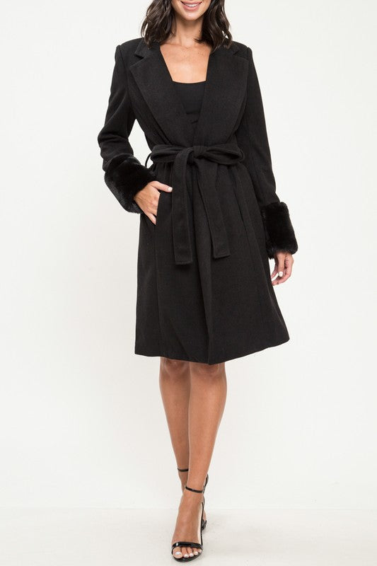 Elegant Faux Fur Black Coat