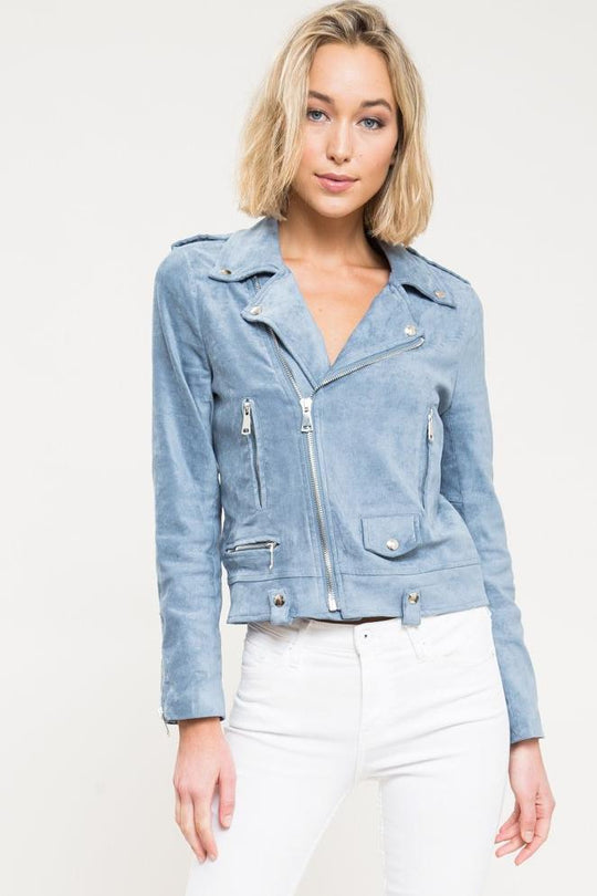Fashion Blue Faux Suede Jacket