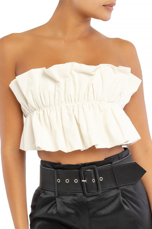 Elegant Summer White Tie-Up Ruffle Crop Top