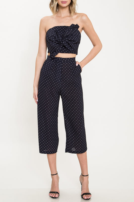 Fashion Polka Dot Navy Crop Top