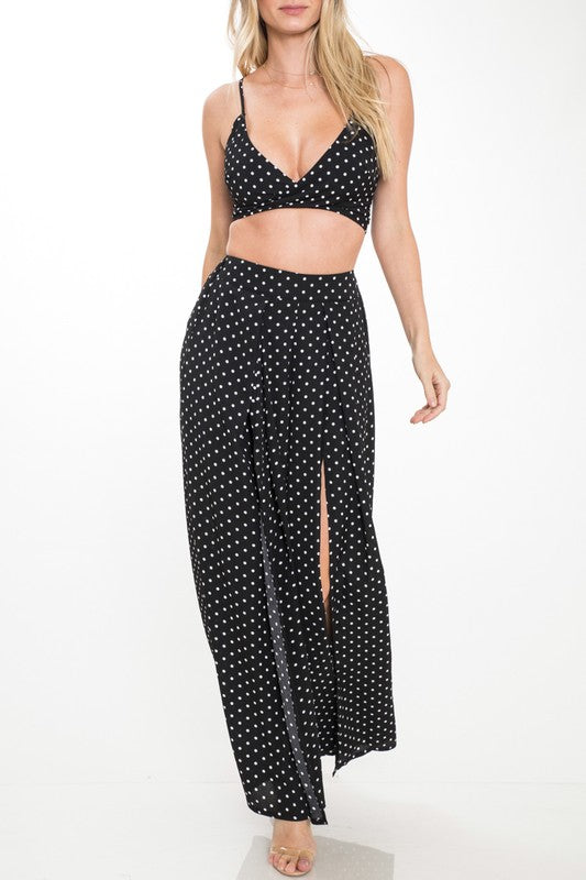 Fashion Polka Dot Tie-Up Black Crop Top