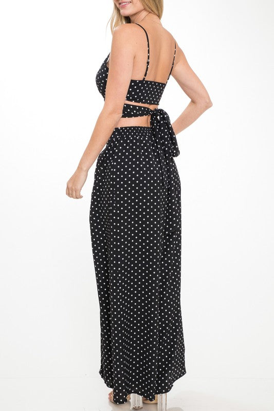 Fashion Polka Dot Tie-Up Black Crop Top