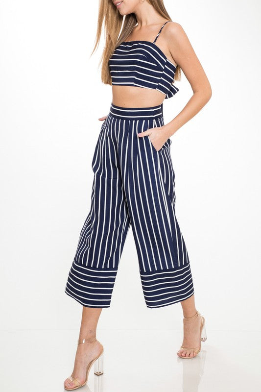 Summer Navy Striped High Waisted Pants