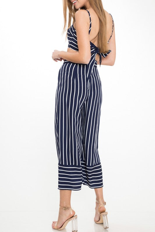 Summer Navy Striped High Waisted Pants