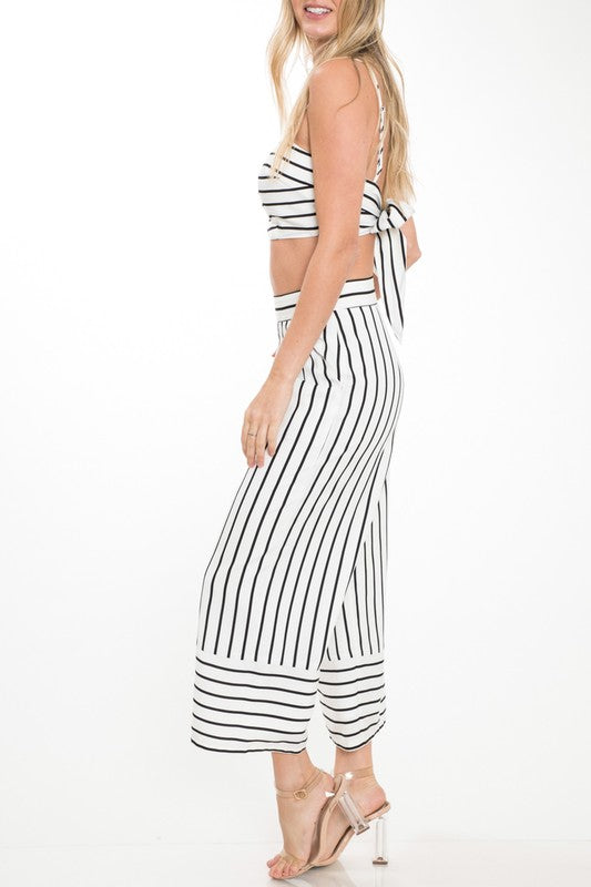 Summer White Striped High Waisted Pants