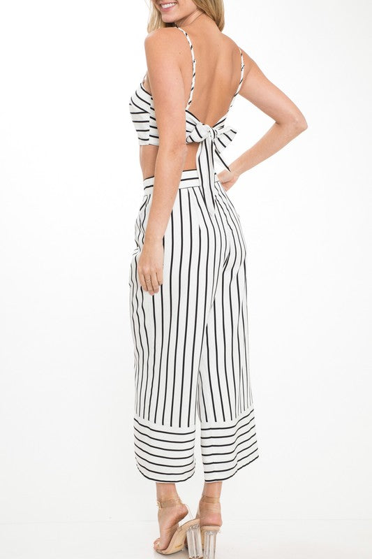 Summer White Striped High Waisted Pants