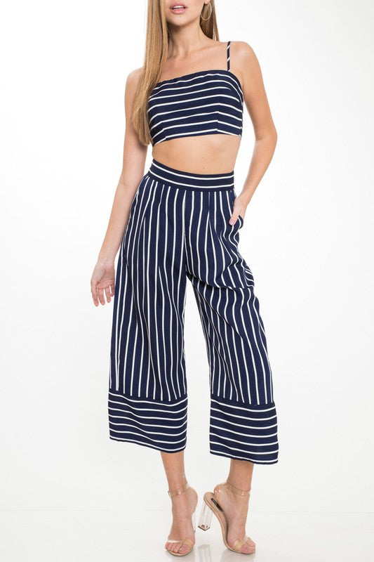 Summer Navy Striped Strap Top
