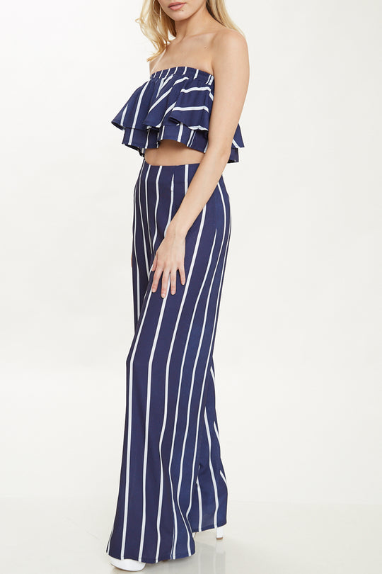 Elegant Strapless Ruffle Marine Navy Top