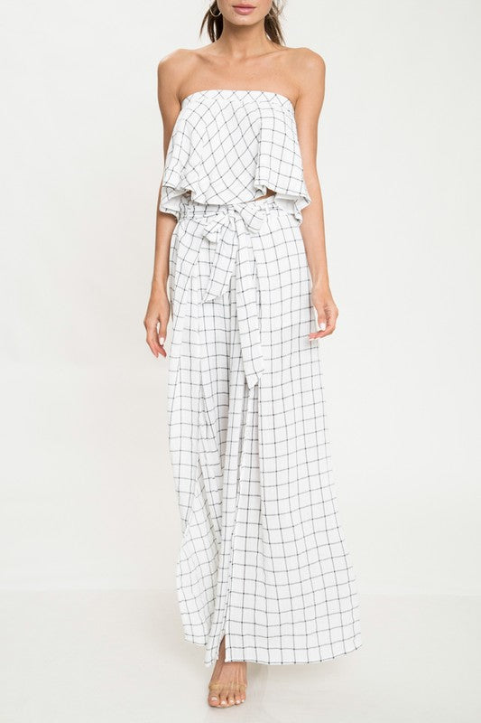 Elegant Contrast Checkered Tie-Up Cut Out Pants