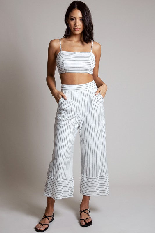 Summer Ivory Striped High Waisted Pants