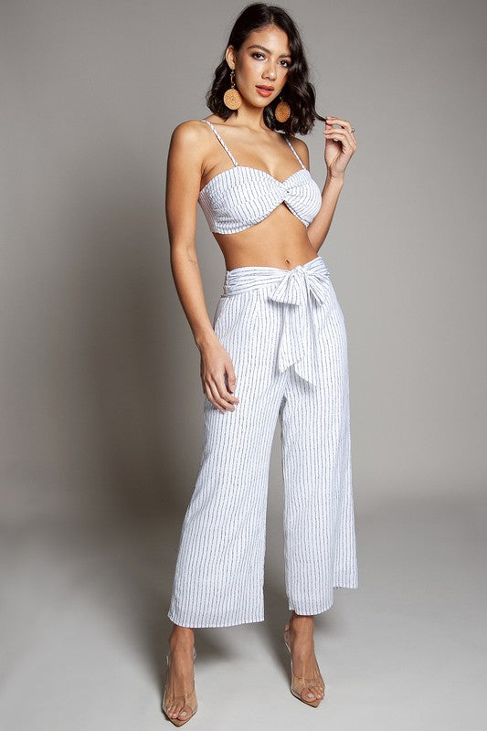 Fashion Contrast Ivory Tie-Up Pants