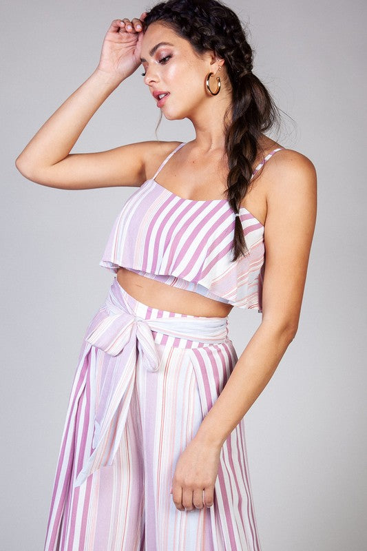 Fashion Strap Pink Multi-Color Marine Ruffle Top