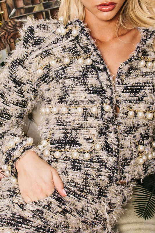 Elegant Multi-Color Detailed Texture Gold Pearl Jacket