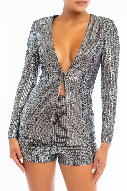 Elegant Black Silver Sequence Jacket
