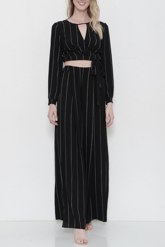 Summer Wrap Long Sleeve Black Contrast Top