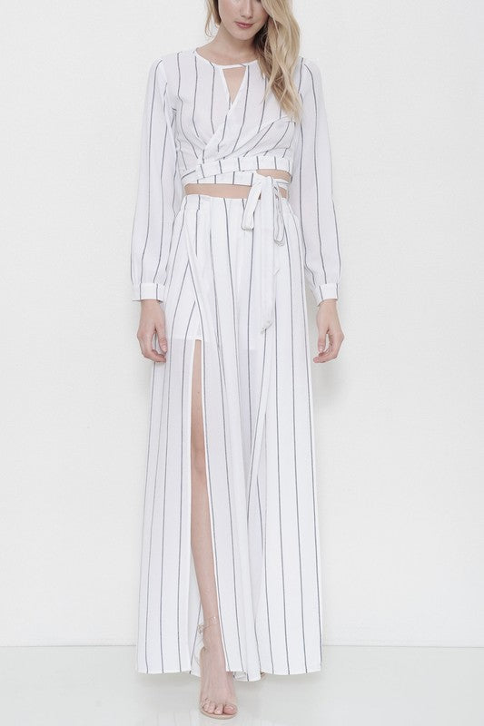 Summer Wrap Long Sleeve White Contrast Top