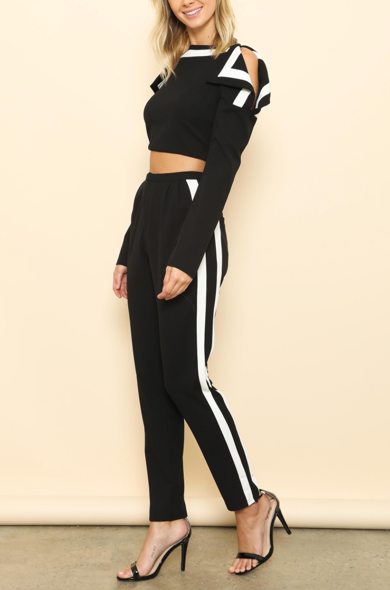 Fashion Black Contrast Detailed Pants