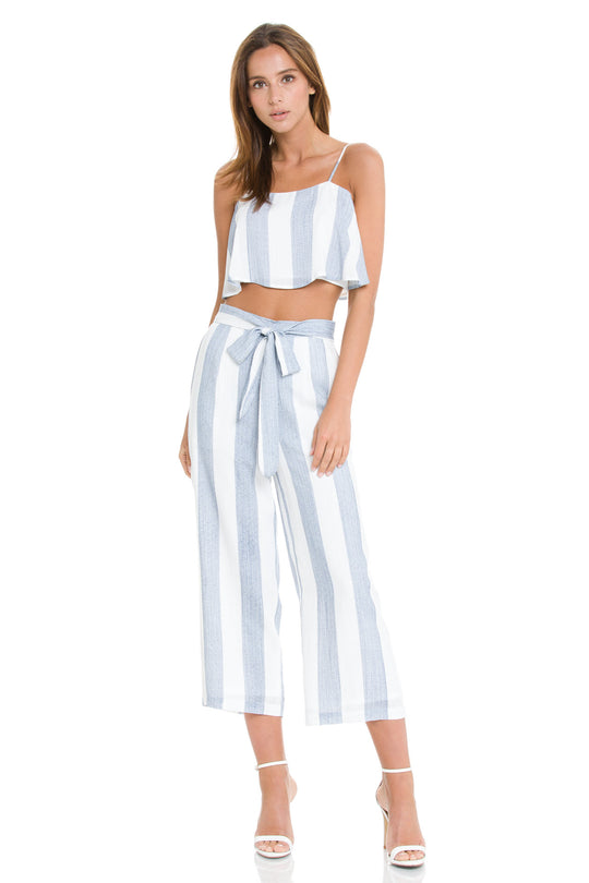 Fashion Summer Marine Tie-Up High Waisted Blue Pants