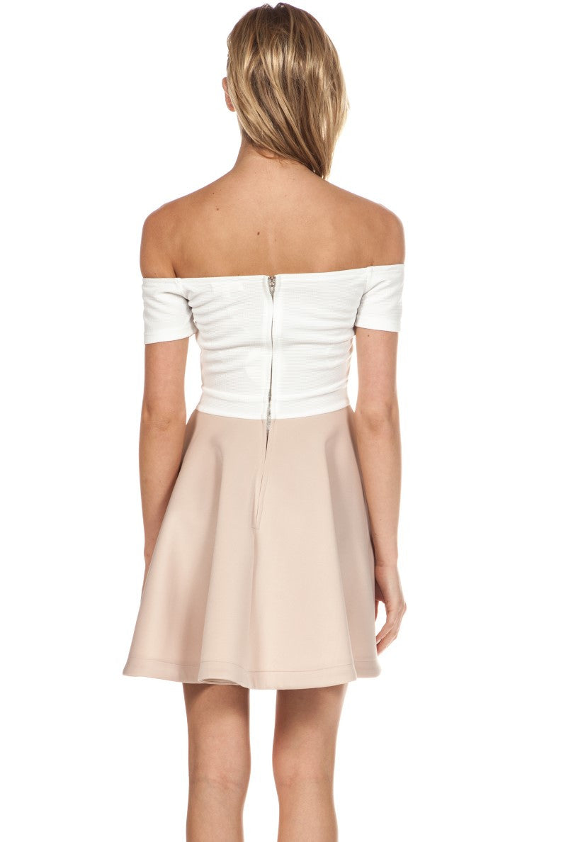 Off The Shoulder A-Line Beige Skirt Dress