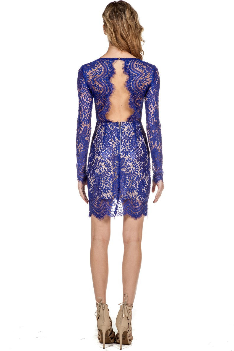 Elegant Royal Blue Lace Dress Short Sleeve