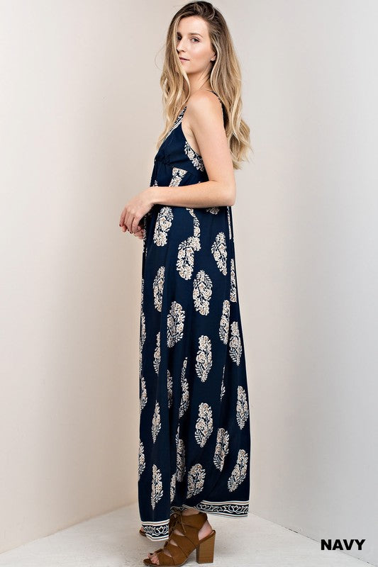 Casual Strap Navy Maxi Dress with Mocha Print EDITE MODE Casual Strap Navy Maxi Dress with Mocha Print EDITE MODE