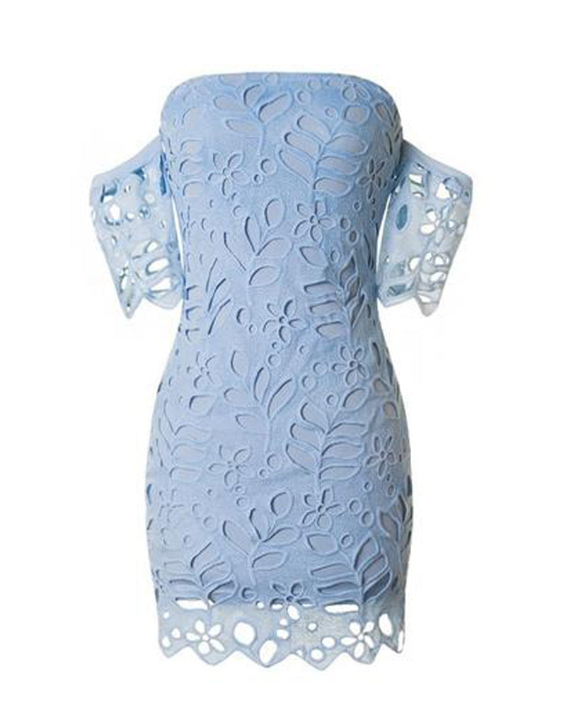Off Shoulder Light Blue Lace Bodycon Dress – EDITE MODE
