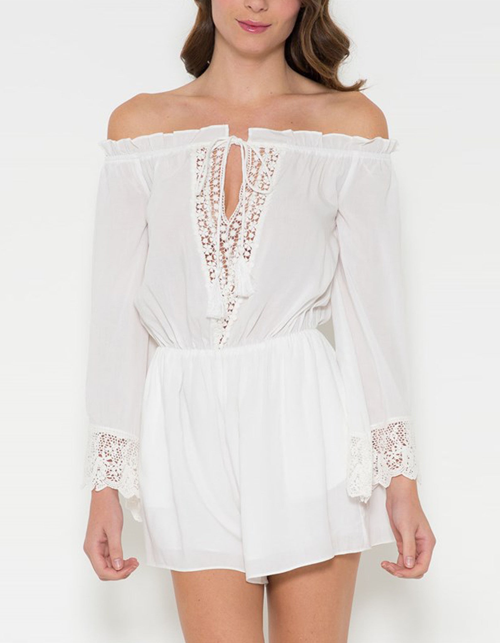 Off The Shoulder Romper With Lace Detail