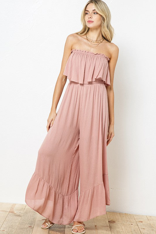 Fashion Ash Rose Strapless Wide Leg Jumpsuit