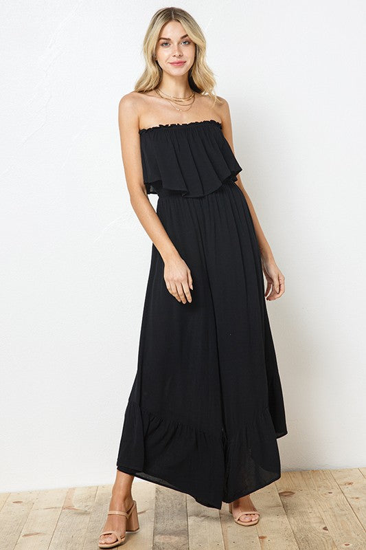 Fashion Black Strapless Wide Leg Jumpsuit