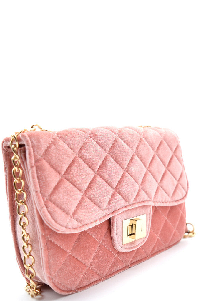 Fashion Pink Velvet Clutch with Quilted Detail