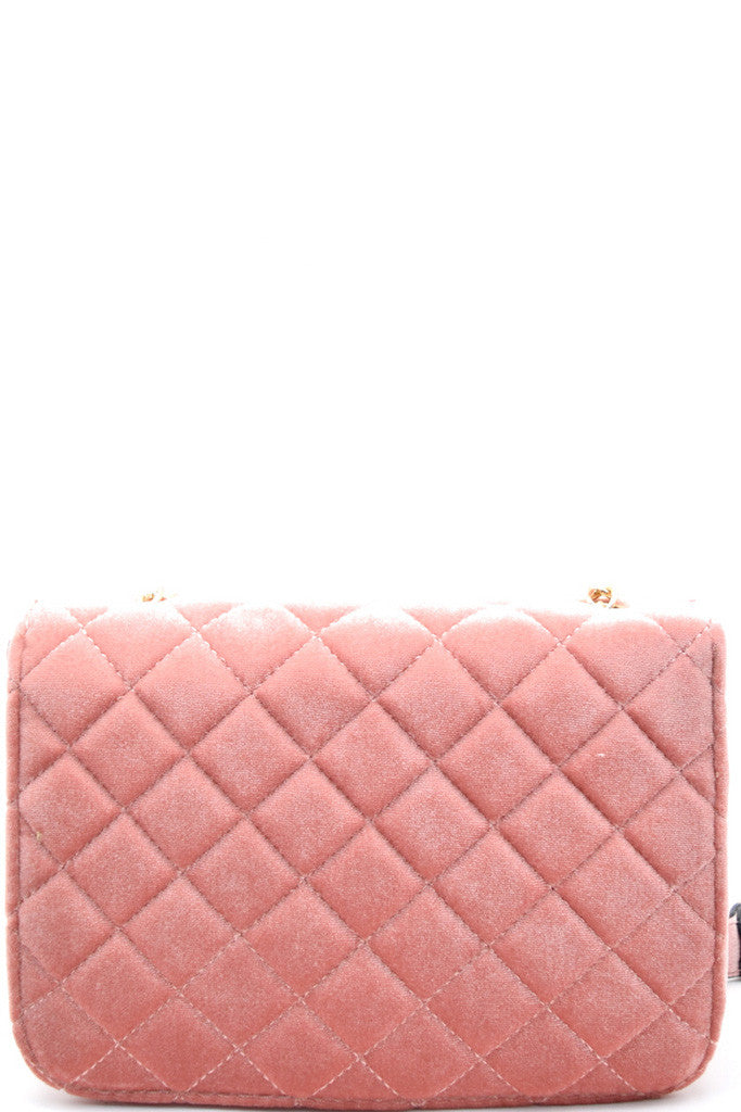 Fashion Pink Velvet Clutch with Quilted Detail