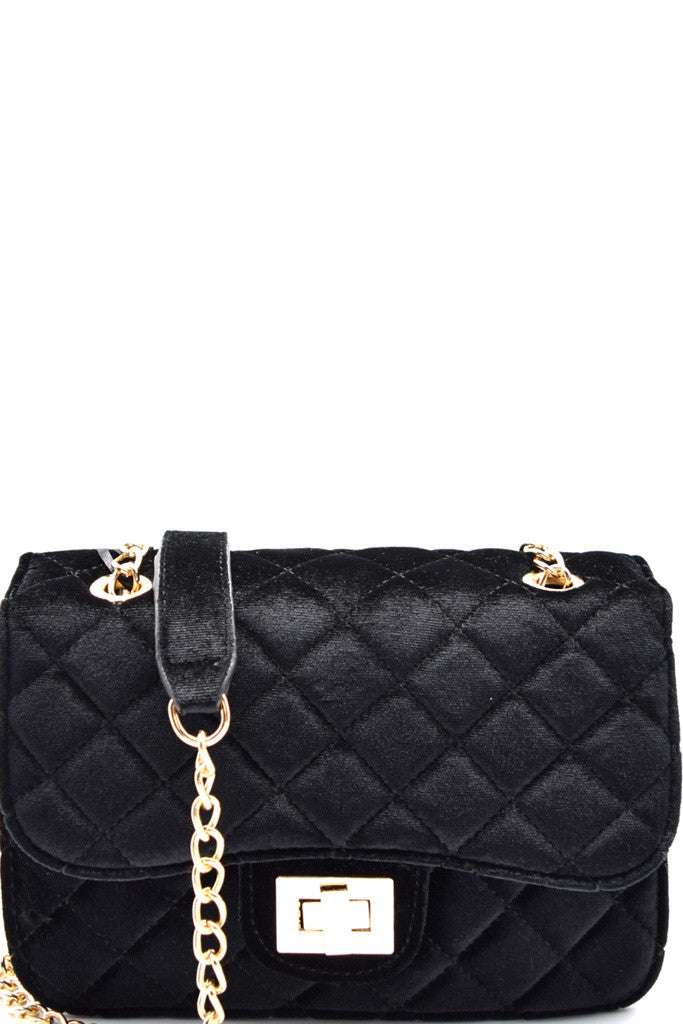 Fashion Black Velvet Clutch with Quilted Detail