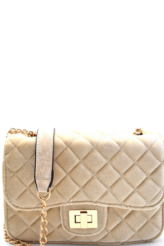 Fashion Beige Velvet Clutch with Quilted Detail