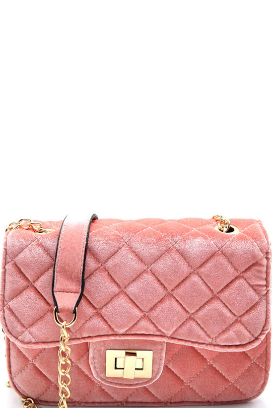 Fashion Pink Velvet Clutch with Quilted Detail