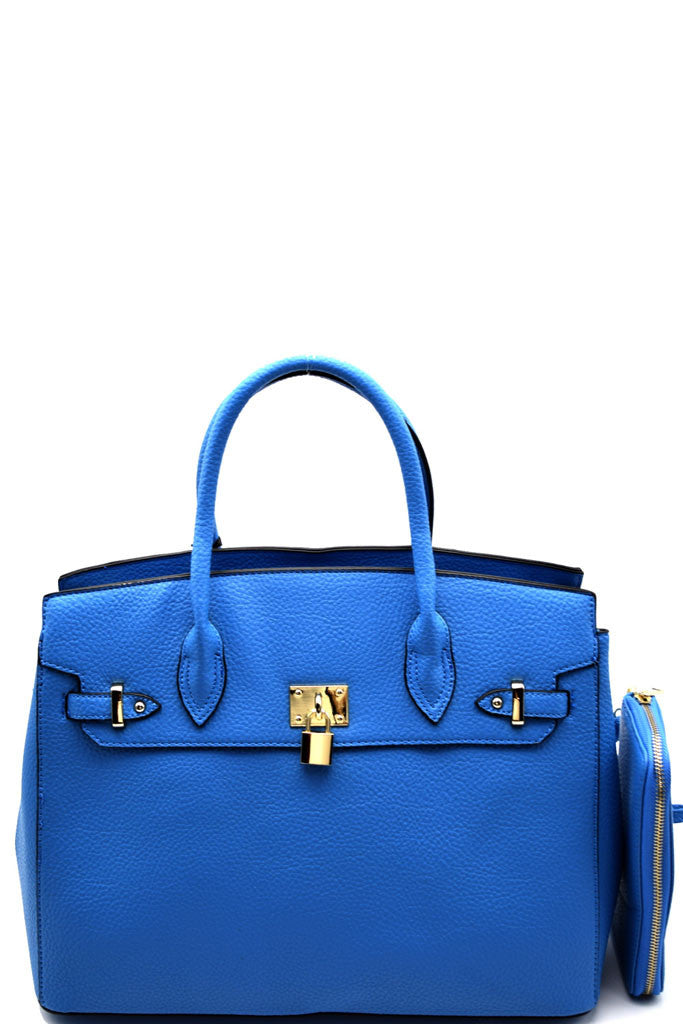Elegant Blue Padlock Top Handle Large Tote Bag Set