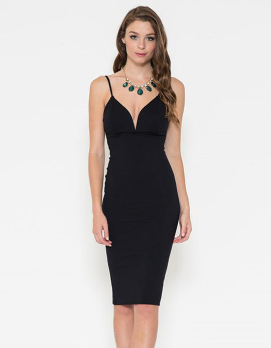 Ponti Verona Deep Neck Fitted Black Dress
