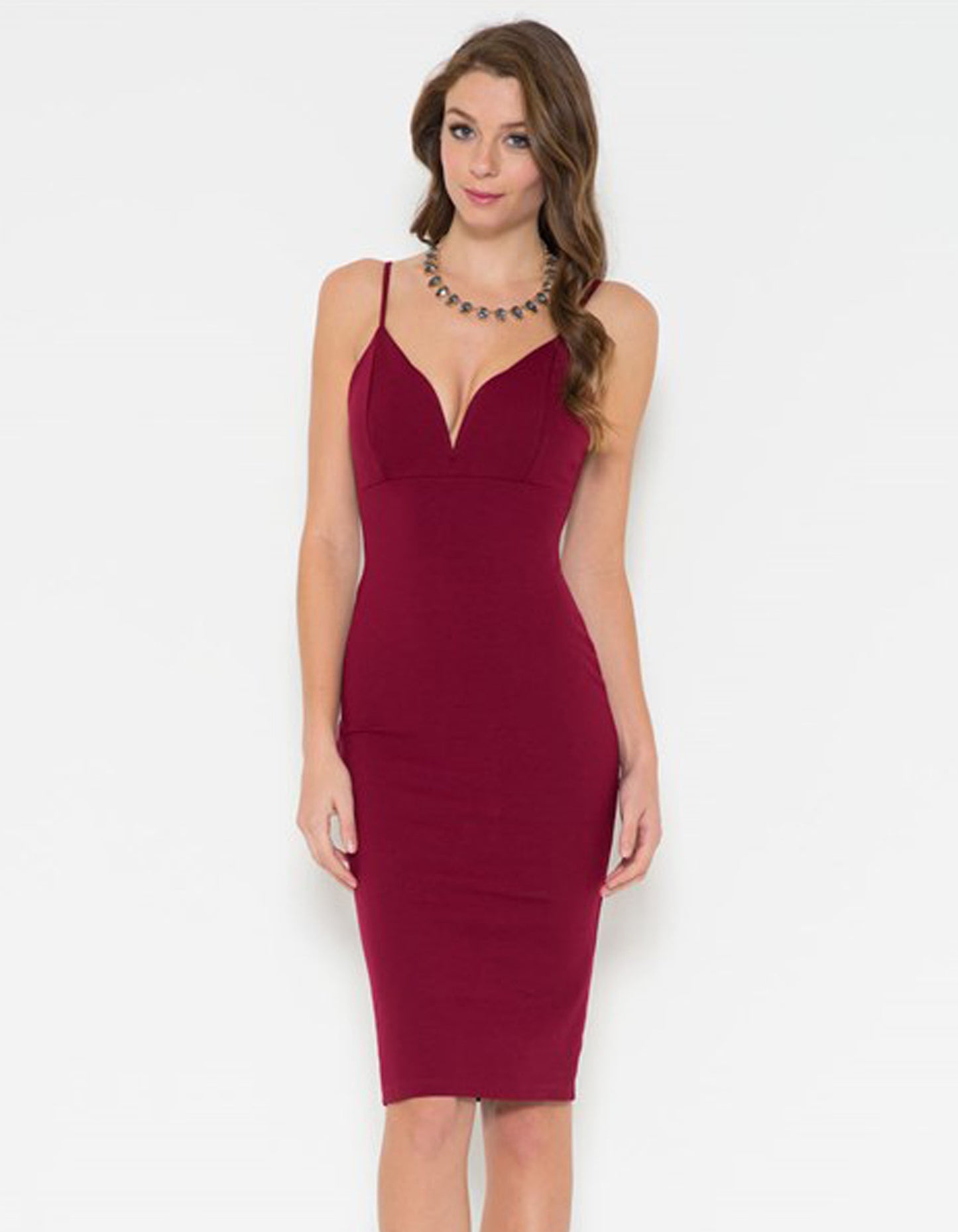 Ponti Verona Deep Neck Fitted Red Dress