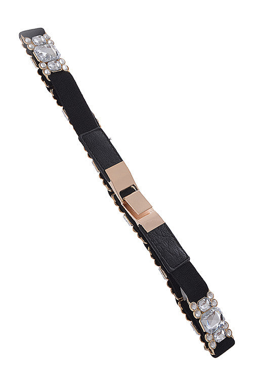 Fashion Rhinestone Clip On Black Belt