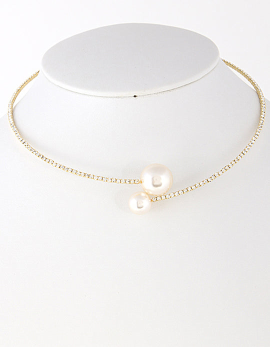 Rhinestone Pearl Choker Necklace