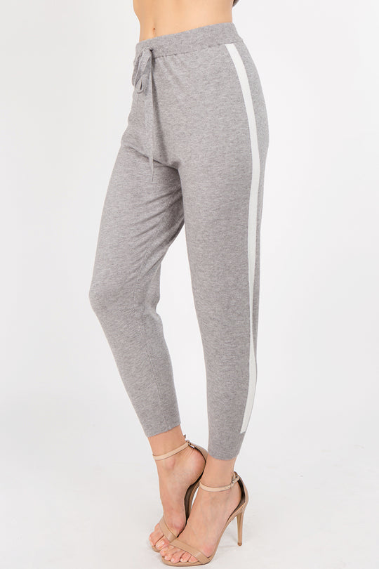 Fashion White Side Striped Detailed Jogging Grey Pants